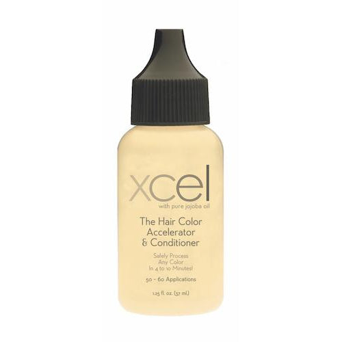 Bottle of Xcel Hair Color Accelerator used to Safely process any brand of hair color in 8-10 minutes