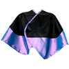 Rear view of large violet chemical/cutting cape with black waterproof bib & water repellent body. 