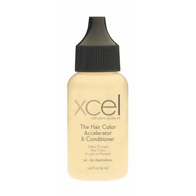 Bottle of Xcel Hair Color Accelerator used to Safely process any brand of hair color in 8-10 minutes