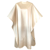 Front view of large, long bamboo colored shampoo & cutting cape, 8 stainless steel snaps