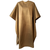 Front view of large, long gold colored shampoo & cutting cape, 8 stainless steel snaps